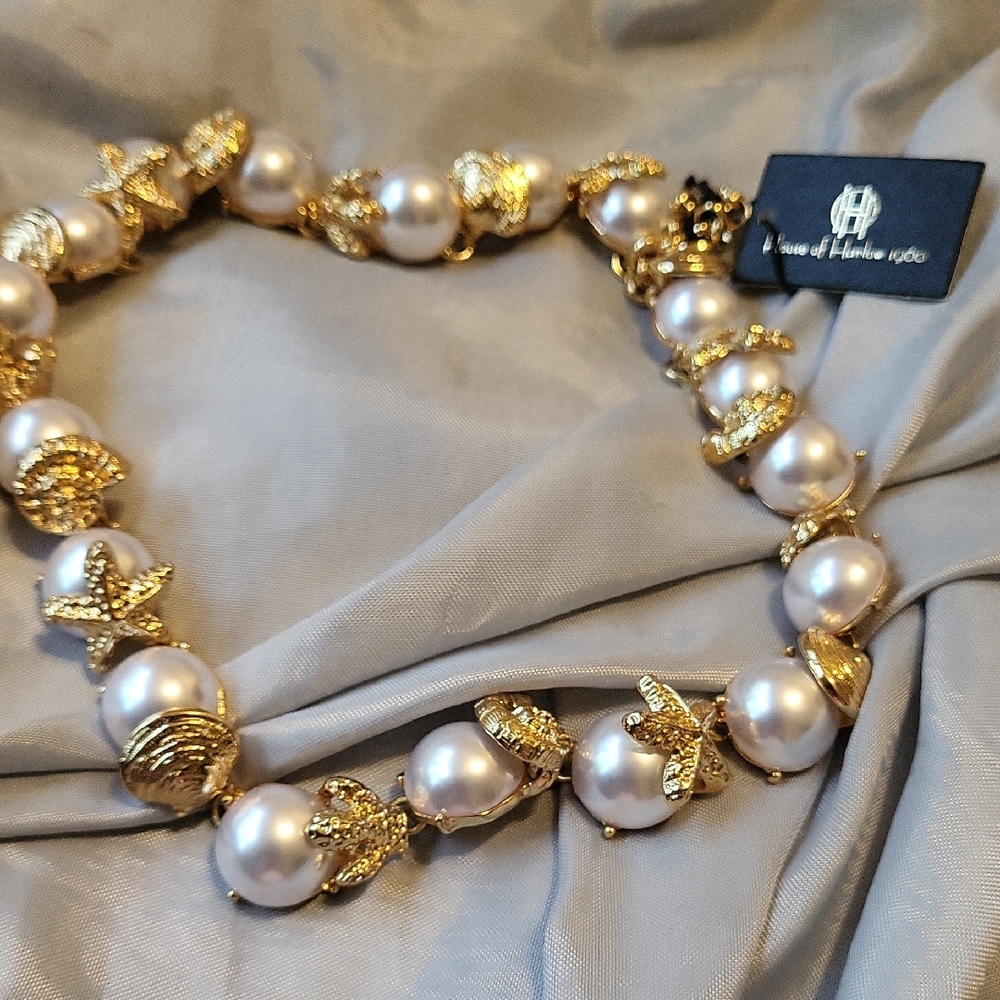 House of Harlow 1960 Gold and Pearl Statement Necklace